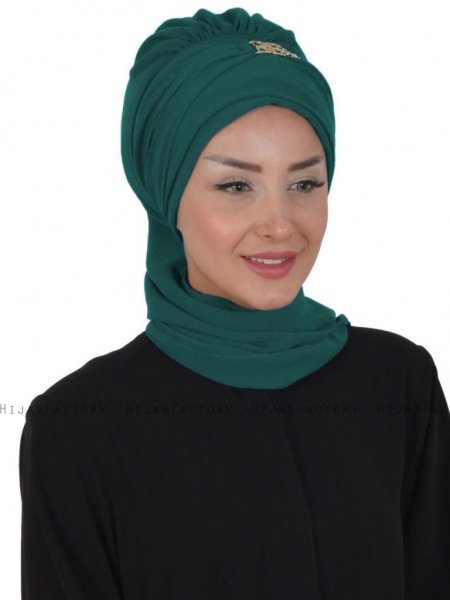 Carmen Mörkgrön Praktisk Instant One-Piece Hijab Ayse Turban 325412-1