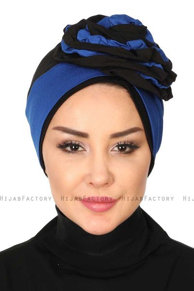Clara - Blå & Svart Bomull Turban