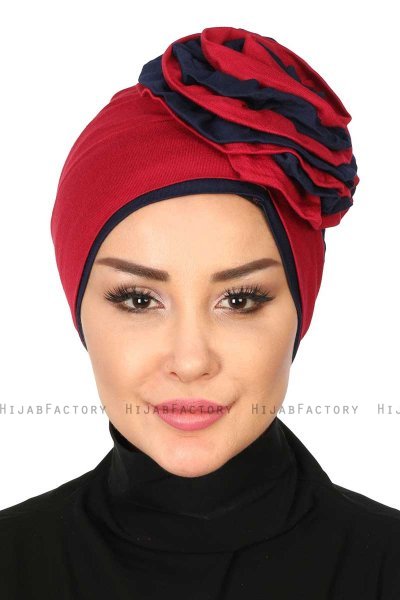 Clara - Bordeaux & Marineblå Bomull Turban