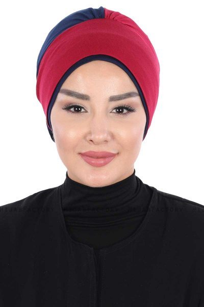 Clara - Bordeaux & Marineblå Bomull Turban