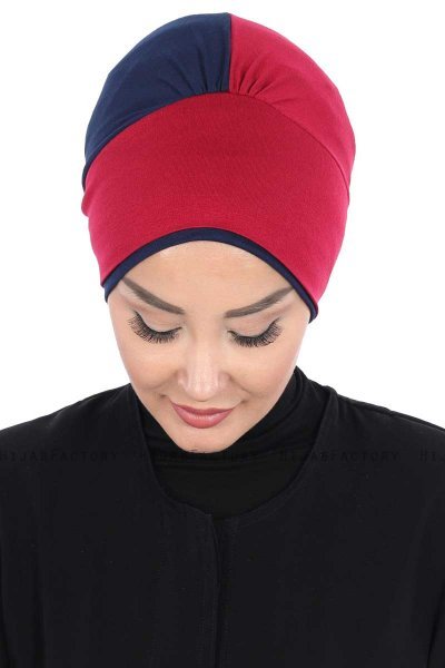Clara - Bordeaux & Marineblå Bomull Turban