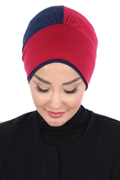 Clara - Bordeaux & Marineblå Bomull Turban