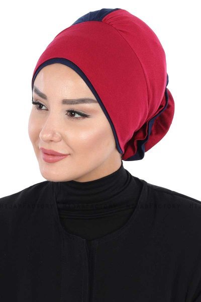 Clara - Bordeaux & Marineblå Bomull Turban