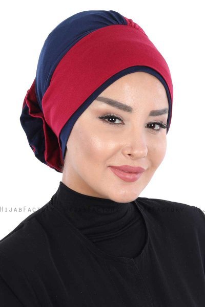 Clara - Bordeaux & Marineblå Bomull Turban
