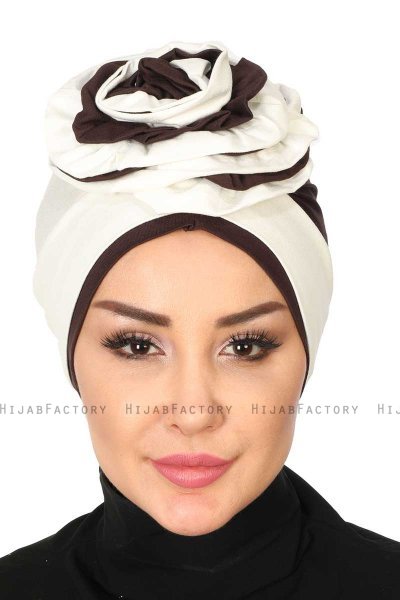Clara - Creme & Brun Bomull Turban