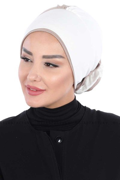 Clara - Creme & Taupe Bomull Turban