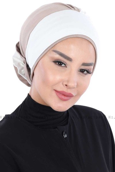 Clara - Creme & Taupe Bomull Turban