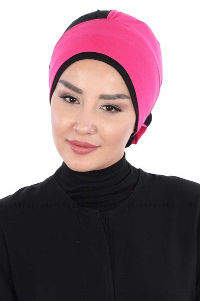 Clara - Fuchsia & Svart Bomull Turban