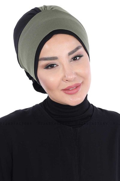 Clara - Khaki & Svart Bomull Turban