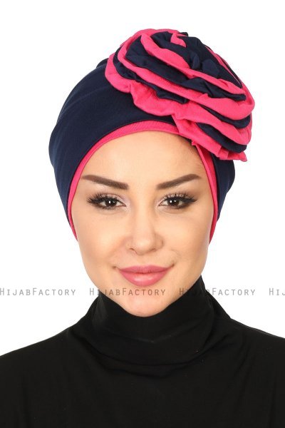 Clara - Marineblå & Fuchsia Bomull Turban