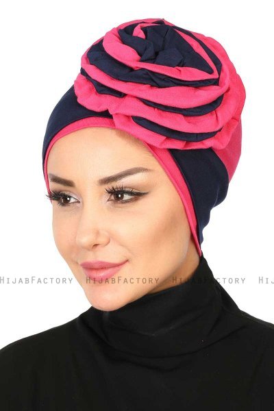 Clara - Marineblå & Fuchsia Bomull Turban