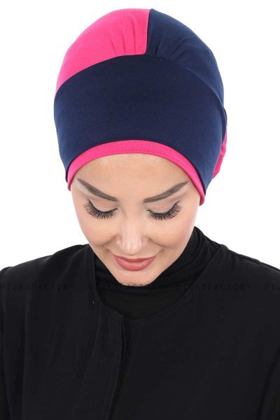 Clara - Marineblå & Fuchsia Bomull Turban