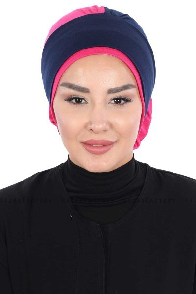 Clara - Marineblå & Fuchsia Bomull Turban