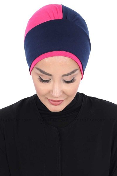 Clara - Marineblå & Fuchsia Bomull Turban