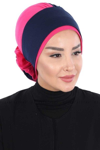 Clara - Marineblå & Fuchsia Bomull Turban