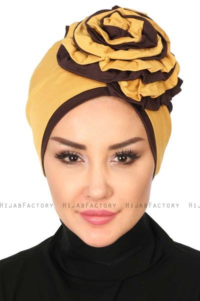 Clara - Sennepsgul & Brun Bomull Turban