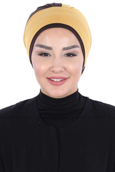 Clara - Sennepsgul & Brun Bomull Turban
