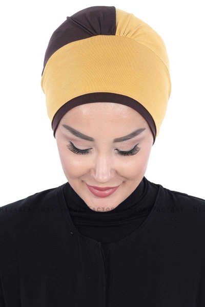 Clara - Sennepsgul & Brun Bomull Turban
