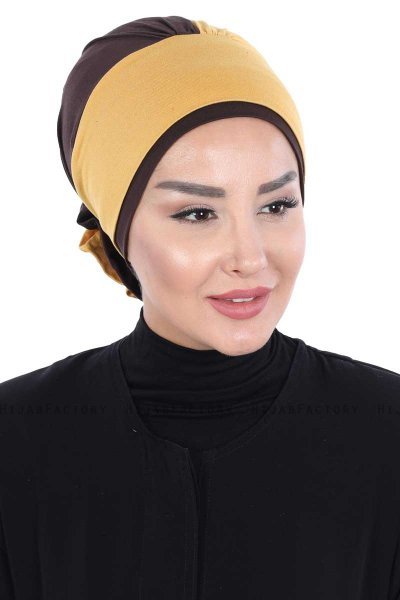 Clara - Sennepsgul & Brun Bomull Turban