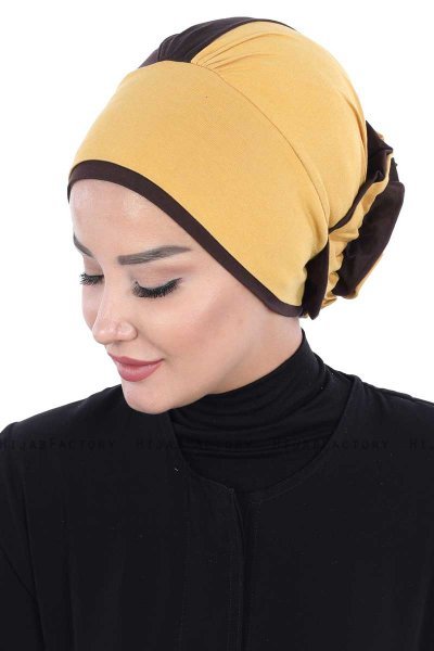 Clara - Sennepsgul & Brun Bomull Turban