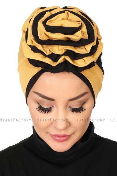 Clara - Sennepsgul & Svart Bomull Turban