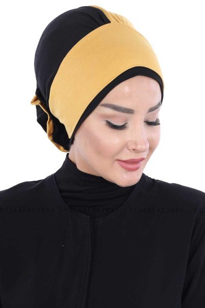 Clara - Sennepsgul & Svart Bomull Turban