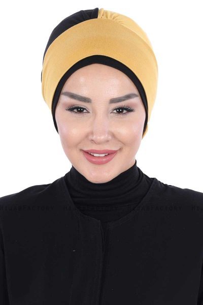 Clara - Sennepsgul & Svart Bomull Turban