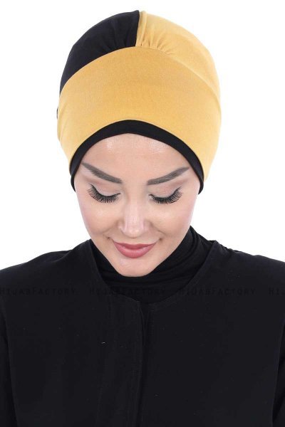 Clara - Sennepsgul & Svart Bomull Turban