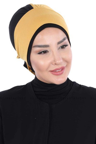 Clara - Sennepsgul & Svart Bomull Turban