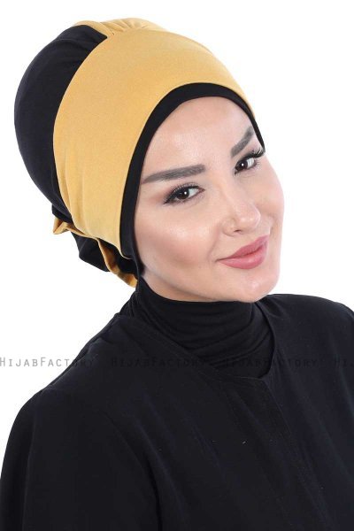 Clara - Sennepsgul & Svart Bomull Turban