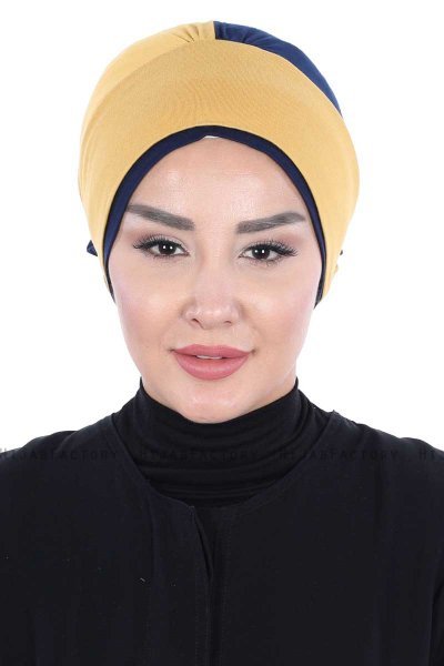 Clara - Sennepsgul & Marineblå Bomull Turban