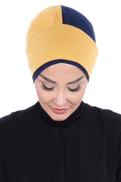 Clara - Sennepsgul & Marineblå Bomull Turban