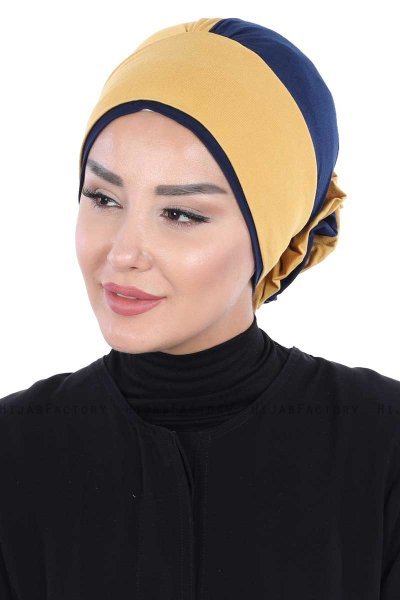 Clara - Sennepsgul & Marineblå Bomull Turban