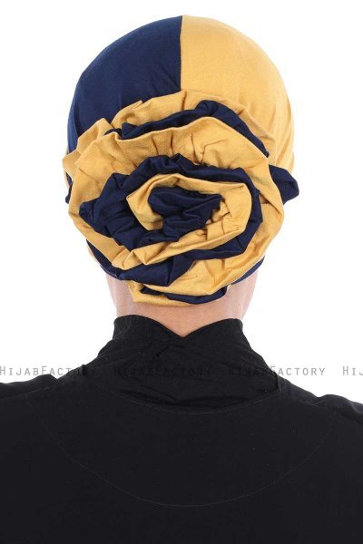 Clara - Sennepsgul & Marineblå Bomull Turban