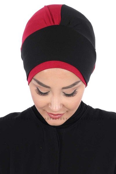 Clara - Svart & Bordeaux Bomull Turban