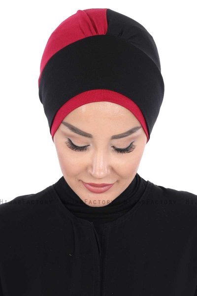 Clara - Svart & Bordeaux Bomull Turban