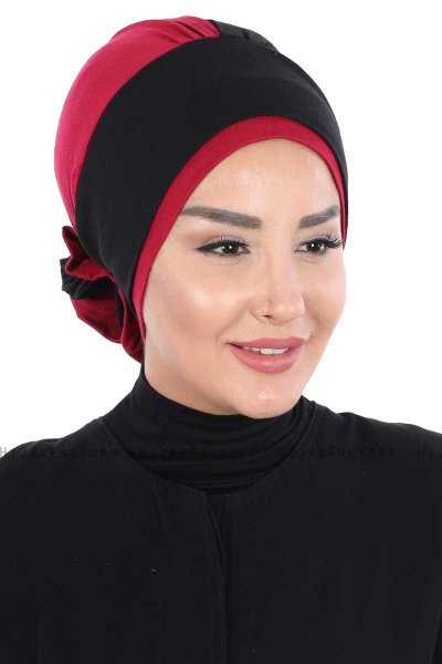 Clara - Svart & Bordeaux Bomull Turban