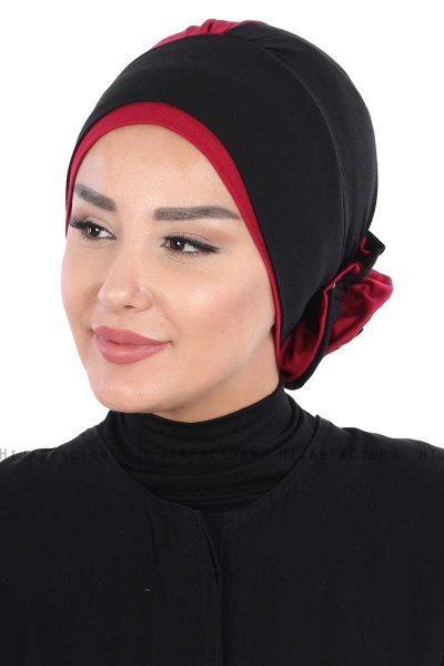 Clara - Svart & Bordeaux Bomull Turban