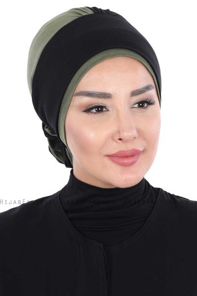 Clara - Svart & Khaki Bomull Turban