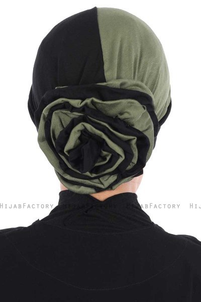 Clara - Svart & Khaki Bomull Turban