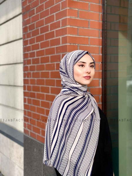 Dalal - Marineblå & Creme Mønstret Crepe Hijab