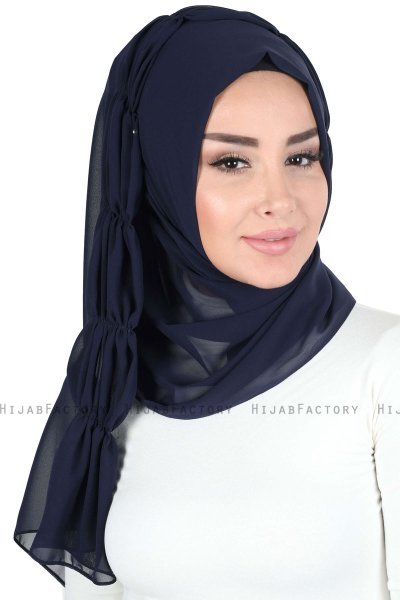 Disa - Marineblå Praktisk Chiffon Hijab