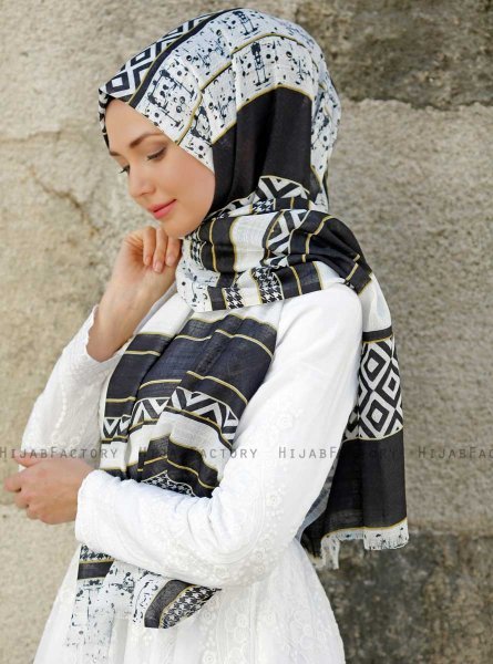Dounia - Svart Mønstret Hijab - Sal Evi