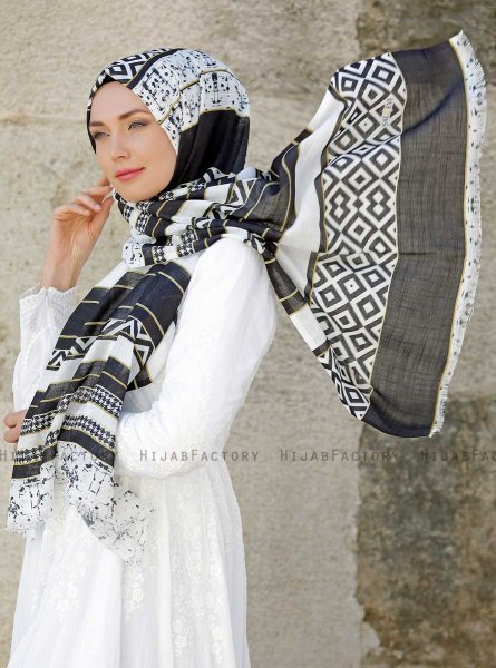 Dounia - Svart Mønstret Hijab - Sal Evi