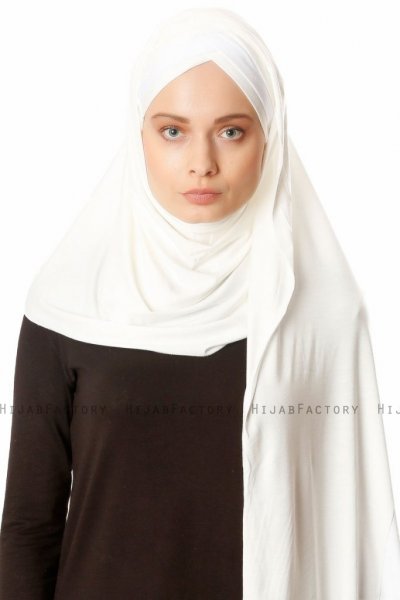 Duru - Creme & Hvit Jersey Hijab