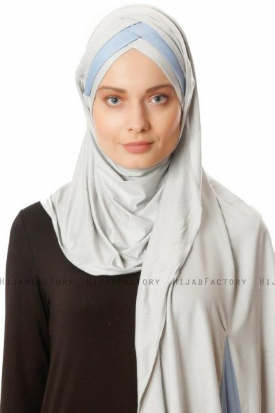 Duru - Lysegrå & Lyseblå Jersey Hijab