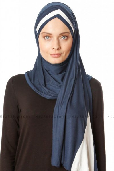 Duru - Marineblå & Creme Jersey Hijab