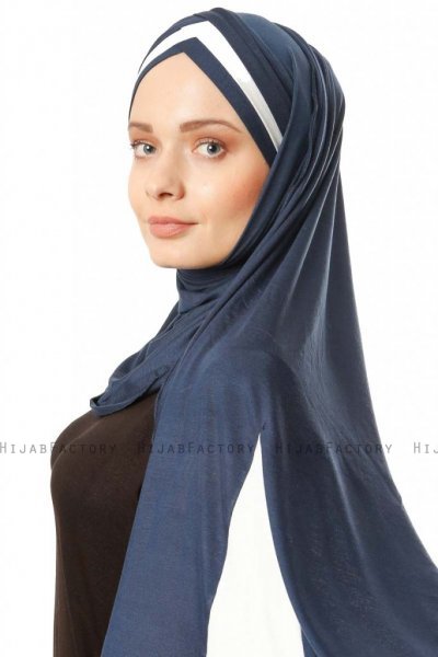 Duru - Marineblå & Creme Jersey Hijab