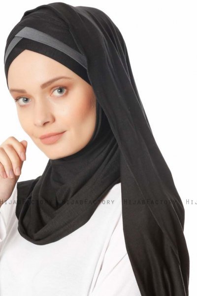 Duru - Svart & Mørk Grå Jersey Hijab