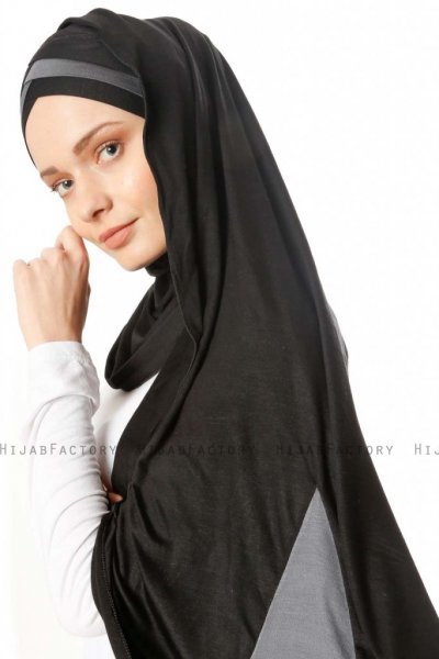 Duru - Svart & Mørk Grå Jersey Hijab